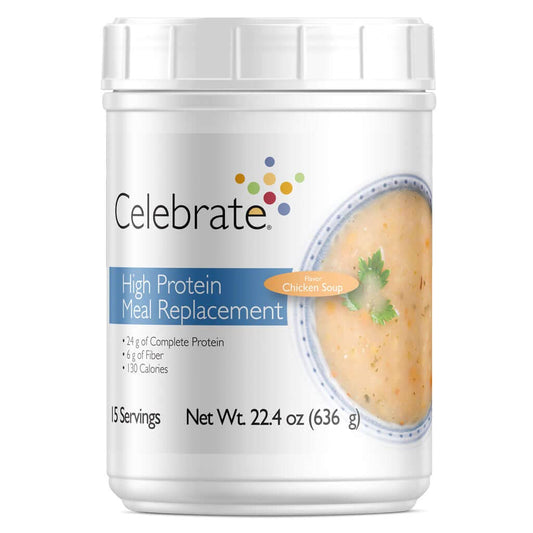 Celebrate Vitamins High Protein Meal Replacement Shake - Chicken Soup Flavor, 24g Protein, 6g Fiber, 15 Servings for Post-Bariatric Surgery