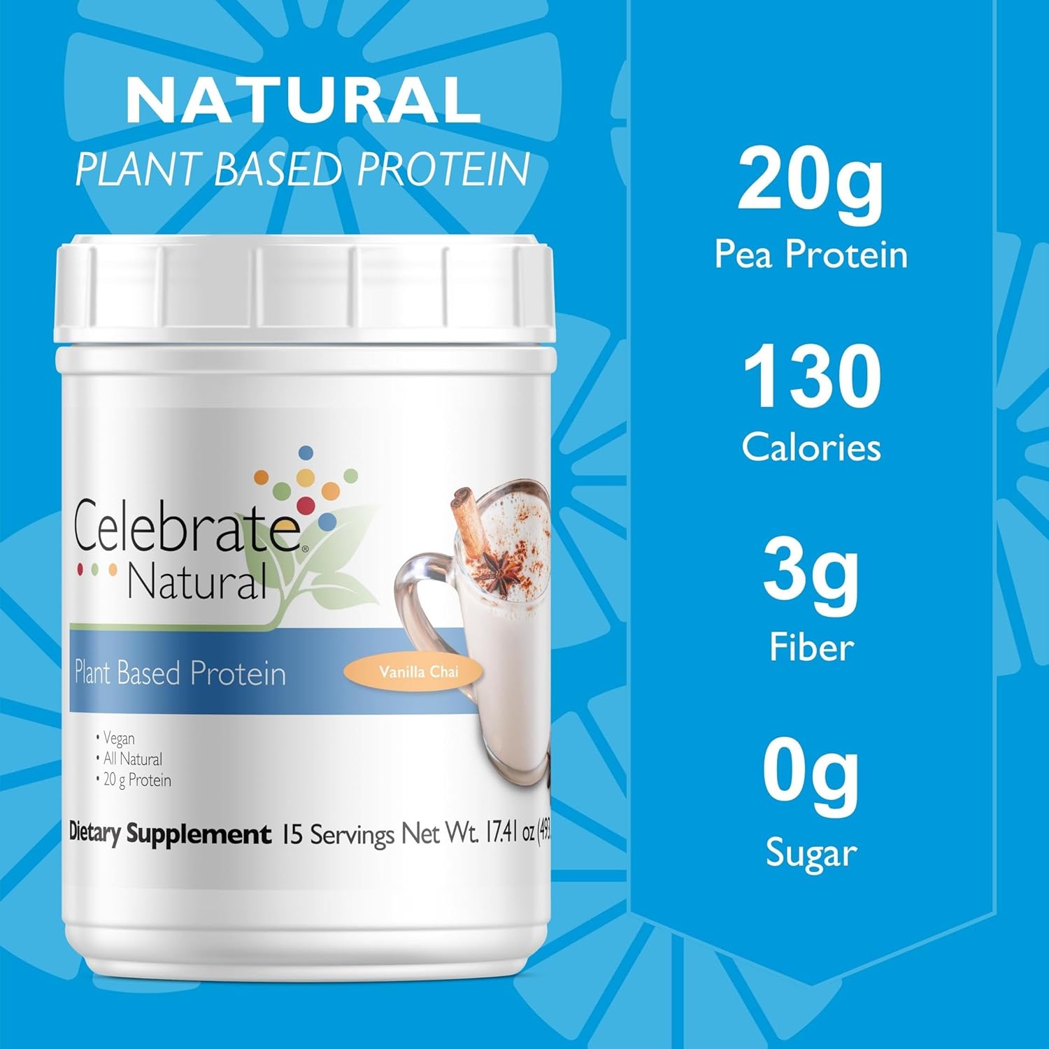 Celebrate Vitamins Vegan Protein Powder - Vanilla Chai Flavor - 20g Plant-Based Pea Protein & 3g Fiber - Post-Bariatric Surgery Supplement