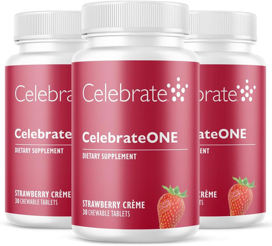CelebrateONE Chewables: Iron-Free Bariatric Multivitamin - Essential Vitamins & Minerals - Strawberry Creme - 90 Tablets