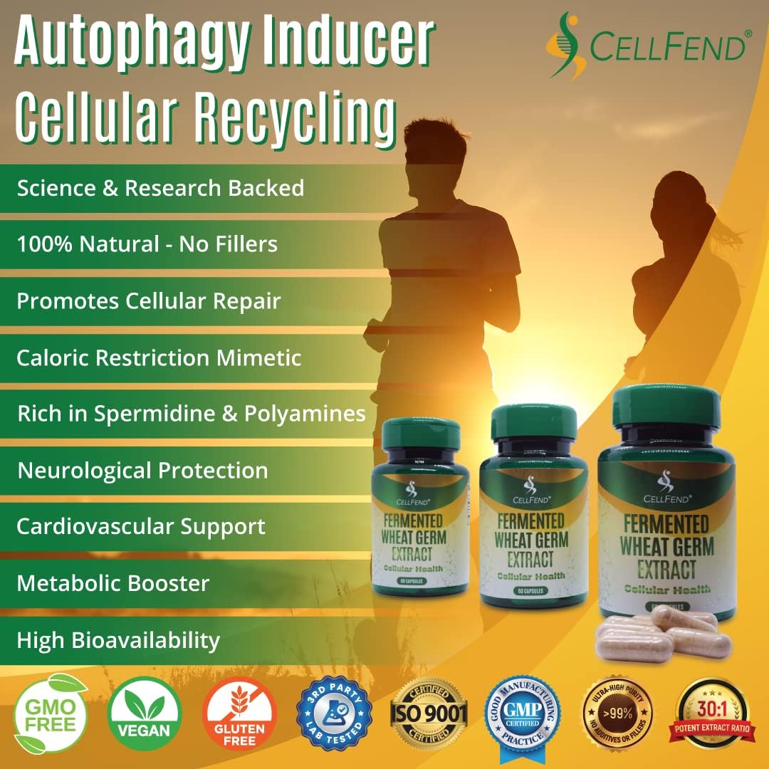 CellFend Fermented Wheat Germ Extract Capsules - Promotes Cellular Health and Autophagy - Potent 30:1 Extract - 60 Capsules (500mg)
