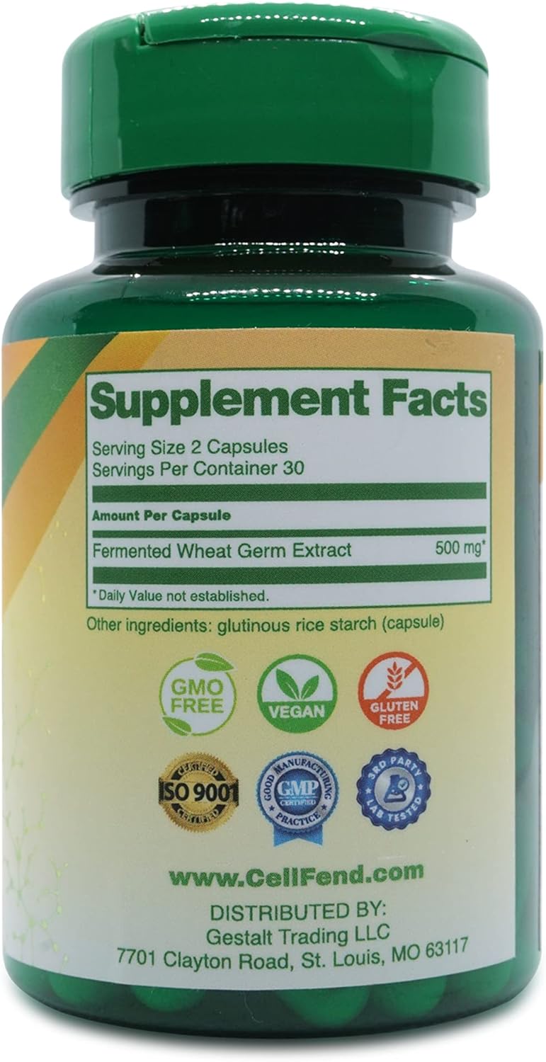 CellFend Fermented Wheat Germ Extract Capsules - Promotes Cellular Health and Autophagy - Potent 30:1 Extract - 60 Capsules (500mg)