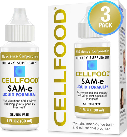 Cellfood SAM-e Liquid Formula+ - 3 Pack, 1 fl oz Each - Mood & Joint Support, Liver Health - Enhanced Absorption, Gluten Free, Non-GMO - 90-Day Supply
