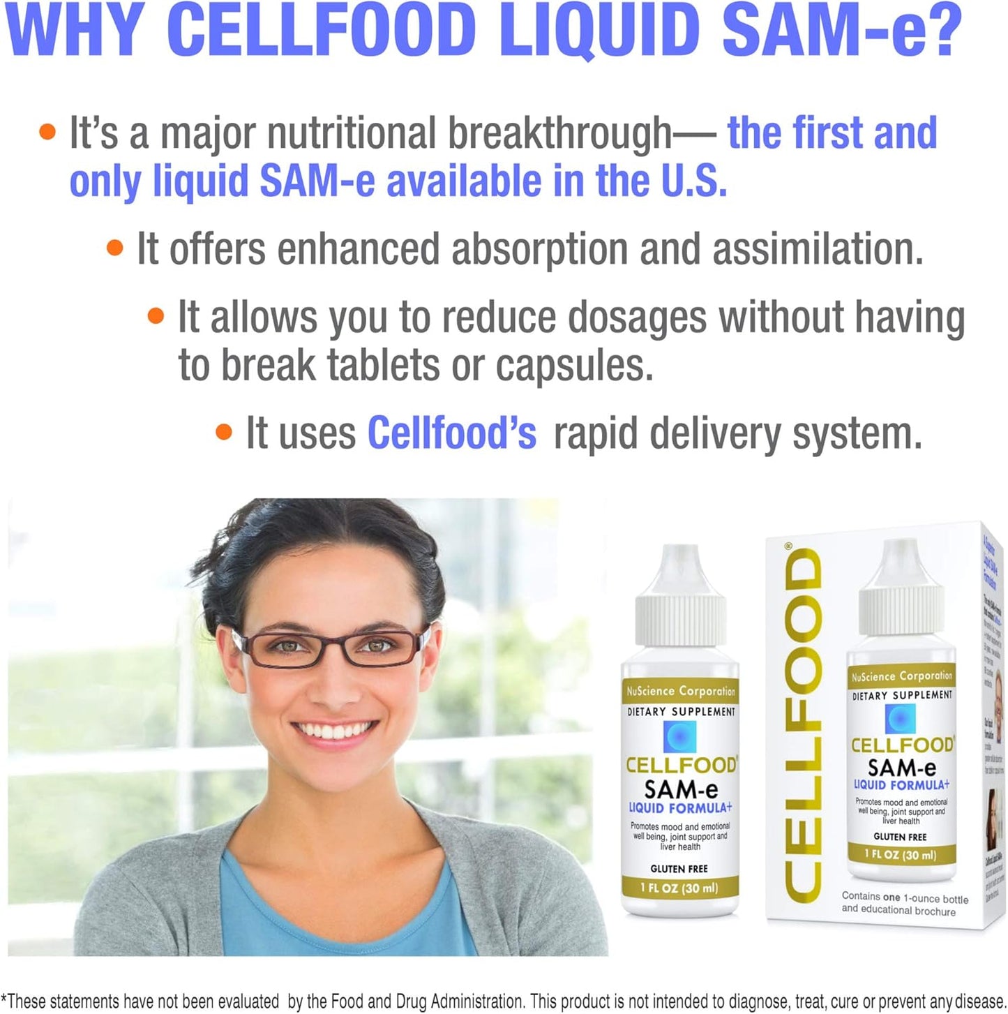 Cellfood SAM-e Liquid Formula+ - 3 Pack, 1 fl oz Each - Mood & Joint Support, Liver Health - Enhanced Absorption, Gluten Free, Non-GMO - 90-Day Supply