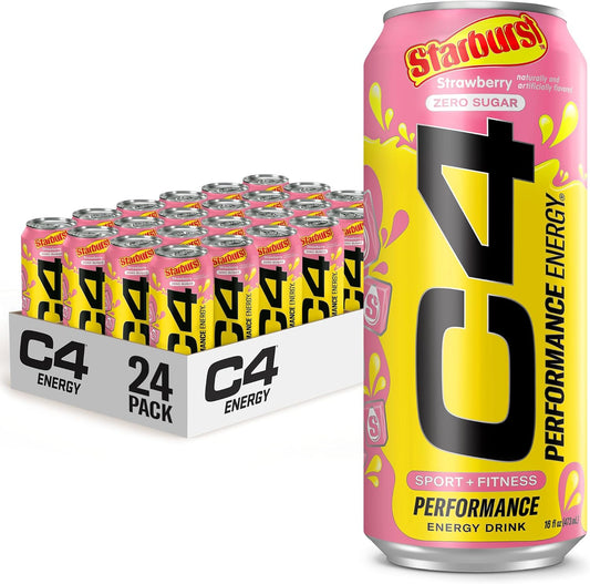 Cellucor C4 Energy Drink: STARBURST Strawberry Flavor, Pack of 24, Sugar Free Pre Workout Performance Drink with No Artificial Colors