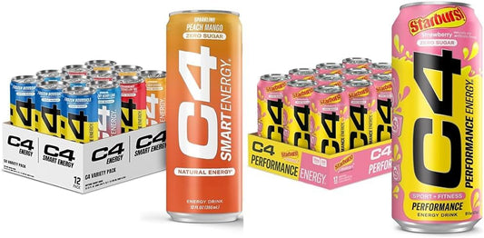 Cellucor C4 Energy Variety Pack with Sugar Free Pre Workout Performance Drink & C4 Energy Drink - STARBURST Strawberry Flavor - Carbonated, Sugar Free Energy Boosts