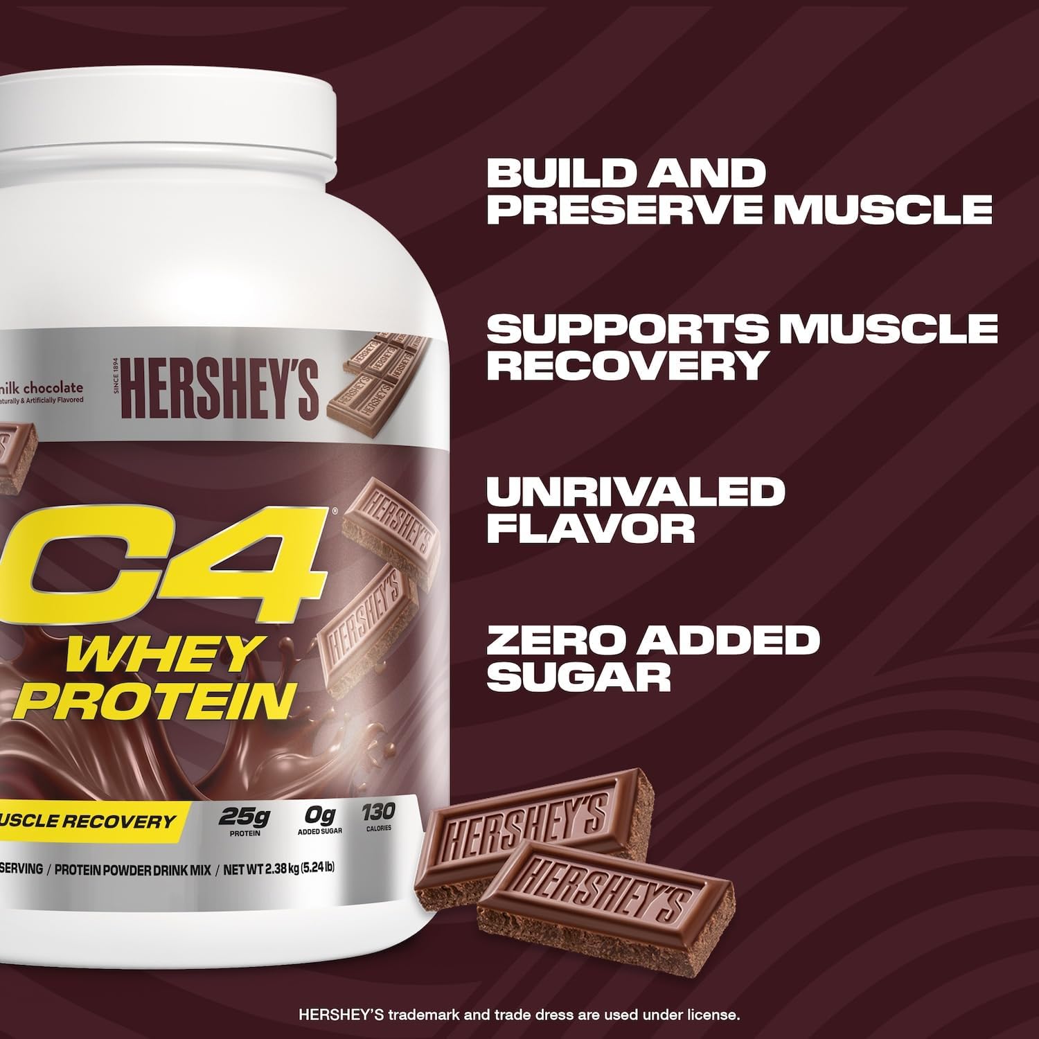 Cellucor C4 Hershey's Chocolate Whey Protein Powder - 25g Protein, 0g Added Sugar, 130 Calories, 66 Servings, Muscle Recovery Support