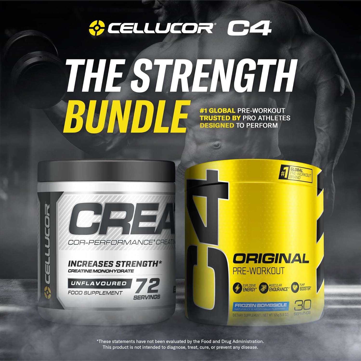 Cellucor C4 Original Pre Workout Powder & Creatine Bundle - Frozen Bombsicle Flavor, 30 Servings + 72 Servings