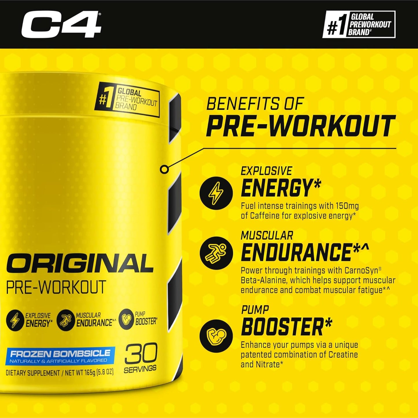 Cellucor C4 Original Pre Workout Powder & Creatine Bundle - Frozen Bombsicle Flavor, 30 Servings + 72 Servings