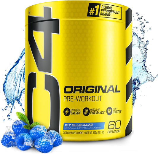 Cellucor C4 Original Pre Workout Powder ICY Blue Razz - Immune Support with Vitamin C - Sugar Free Energy Boost for Men & Women - 60 Servings