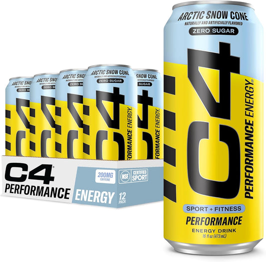 Cellucor C4 Performance Energy Drink - Zero Sugar Carbonated Preworkout with 200mg Caffeine and Beta Alanine - Arctic Snow Cone Flavor - 16 Fl Oz (12 Pack)