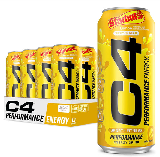 Cellucor C4 Performance Energy Drink Lemon Flavor 12 Pack - Zero Sugar Carbonated Preworkout with 200mg Caffeine and Beta Alanine