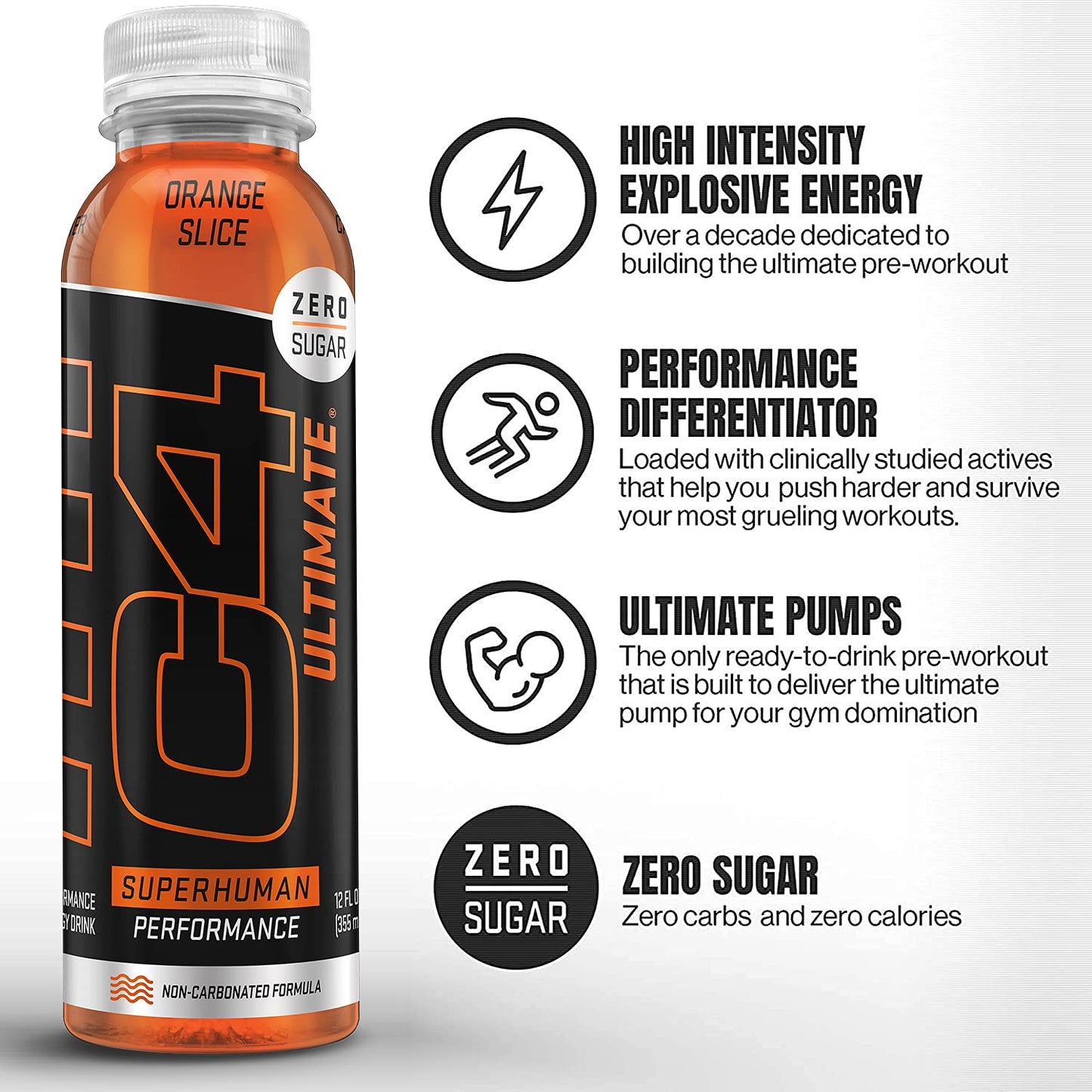 Cellucor C4 Ultimate Non-Carbonated Energy Drink with Zero Sugar and Beta Alanine - 12 Fl Oz (Pack of 12)