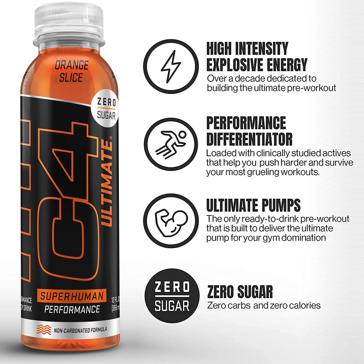 Cellucor C4 Ultimate Non-Carbonated Energy Drink with Zero Sugar and Beta Alanine - 12 Fl Oz (Pack of 12)