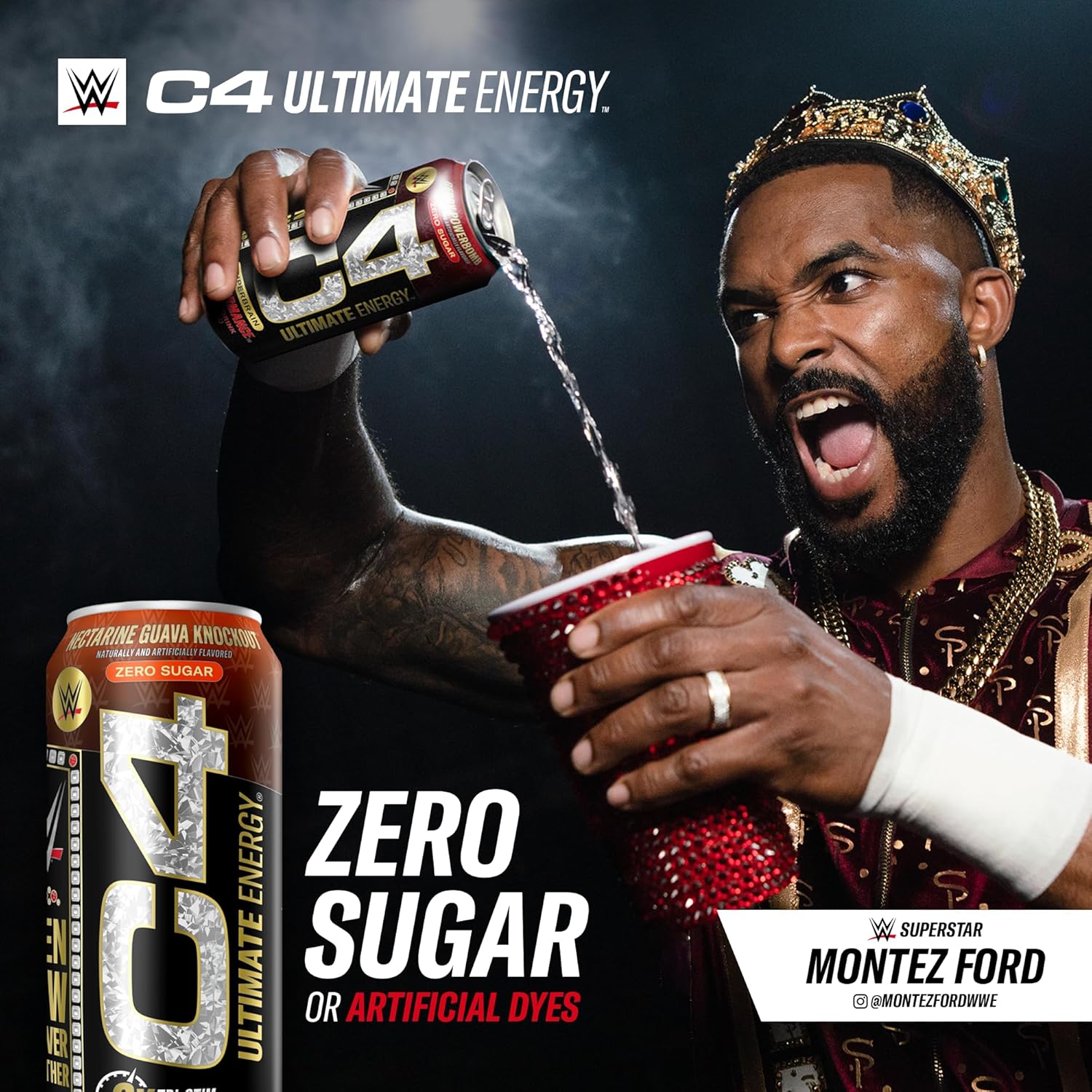 Cellucor C4 Ultimate x WWE Energy Drink Pack | Knockout Nectarine Guava Flavor | 300mg Caffeine | Sugar-Free | 16oz x 12