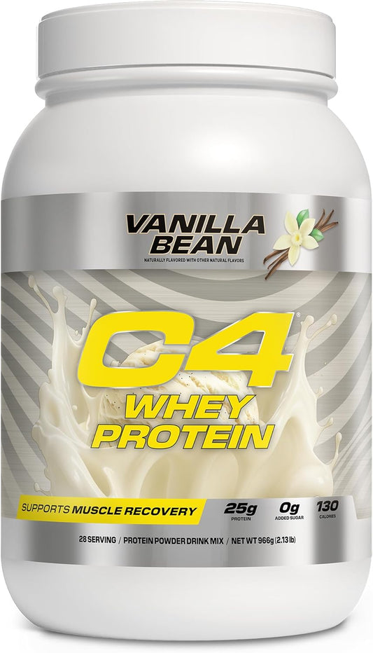 Cellucor C4 Vanilla Bean Whey Protein Powder - 25g Protein, 0g Sugar, 130 Calories, Muscle Recovery Support, 28 Servings