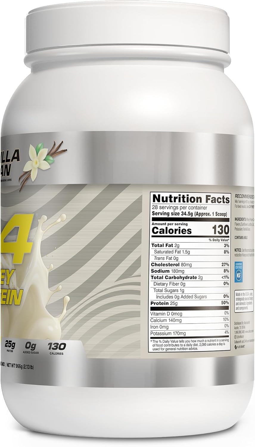 Cellucor C4 Vanilla Bean Whey Protein Powder - 25g Protein, 0g Sugar, 130 Calories, Muscle Recovery Support, 28 Servings