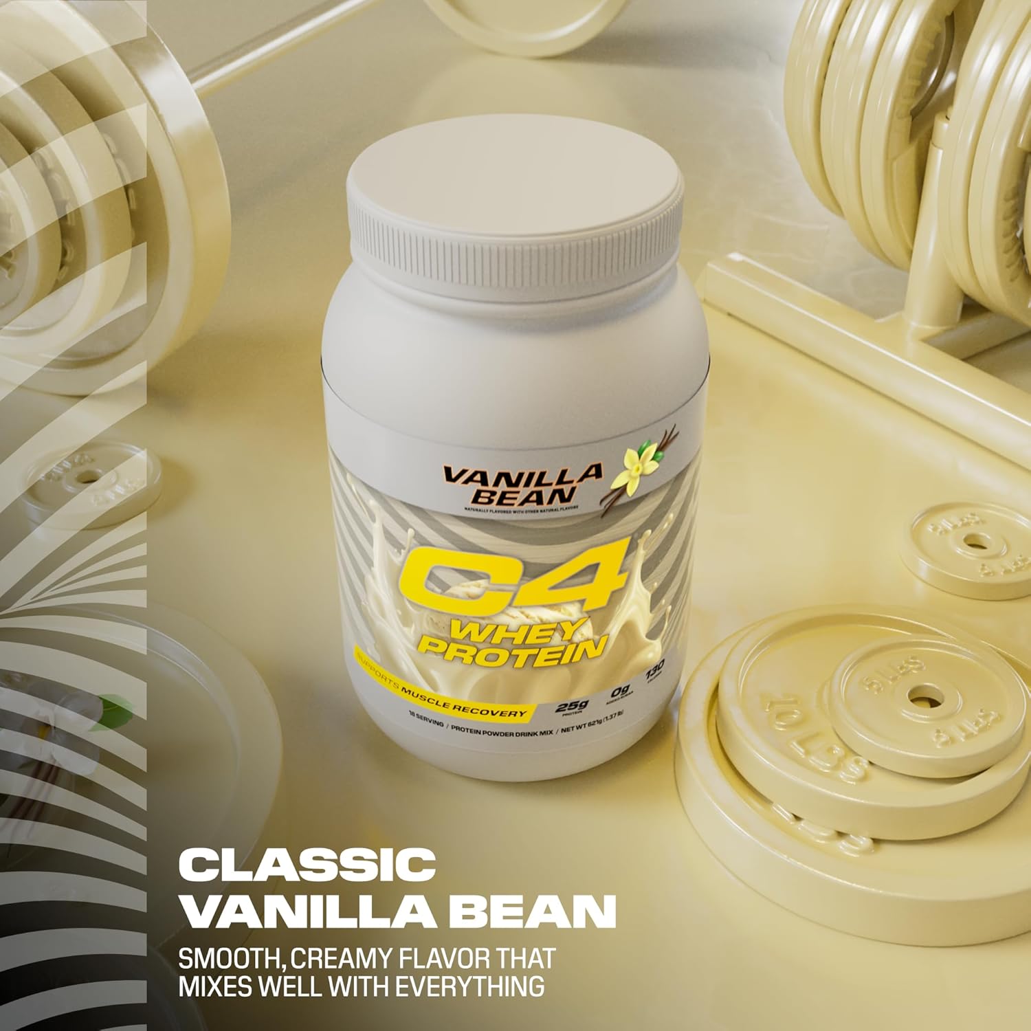 Cellucor C4 Vanilla Bean Whey Protein Powder - 25g Protein, 0g Sugar, 130 Calories, Muscle Recovery Support, 28 Servings