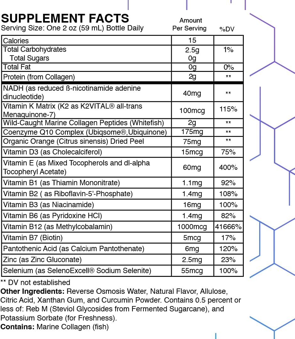 Cellular Function Booster Liquid with NADH, CoQ10, Collagen, and Vitamins - High Absorption Rate - Wellura Strong Cell