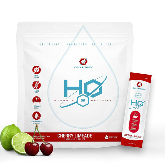 Cellutrex® H2O Electrolytes - Cherry Limeade Powder Drink Mix with Zero Sugar, Natural Salt, Non-GMO Electrolytes - 20 Convenient Stick Packs for Workouts, Fasting, and Travel