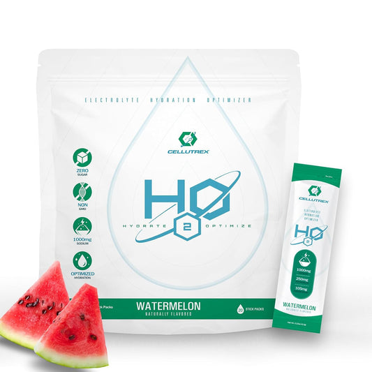 Cellutrex® H2O Electrolytes Watermelon Powder Drink Mix - Zero Sugar, Non-GMO, Natural Salt for Workouts, Fasting, Wellness, Travel - 20 Stick Packs