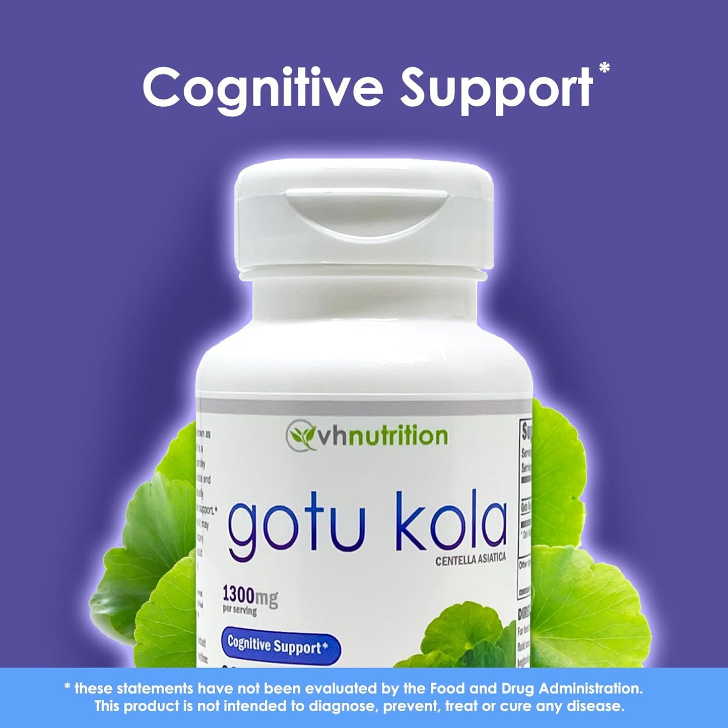 Centella Asiatica Extract Capsules for Cognitive Support - 1300mg Gotu Kola Supplement for Memory, Mental Clarity, Focus - Brain Health Boost - 60 Caps