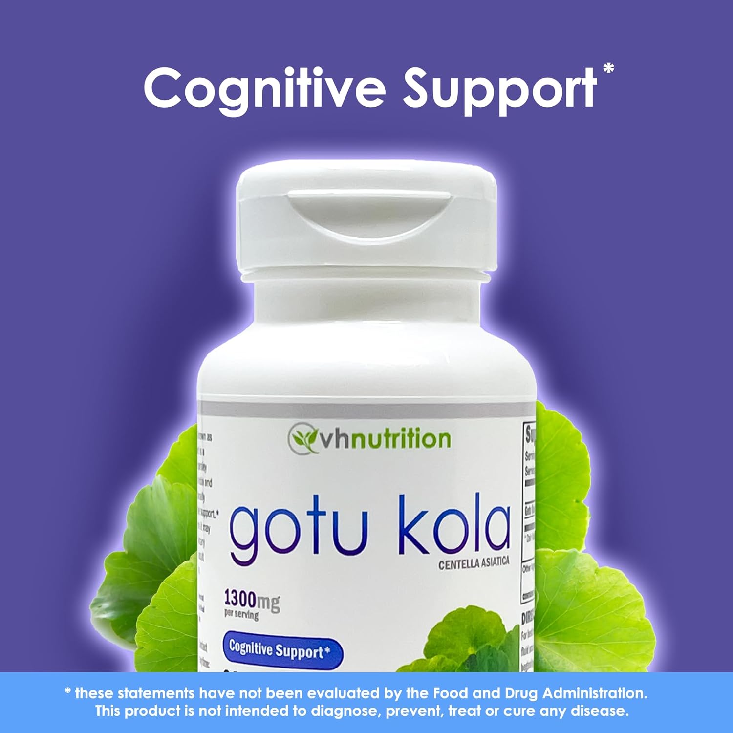 Centella Asiatica Extract Capsules for Cognitive Support - 1300mg Gotu Kola Supplement for Memory, Mental Clarity, Focus - Brain Health Boost - 60 Caps
