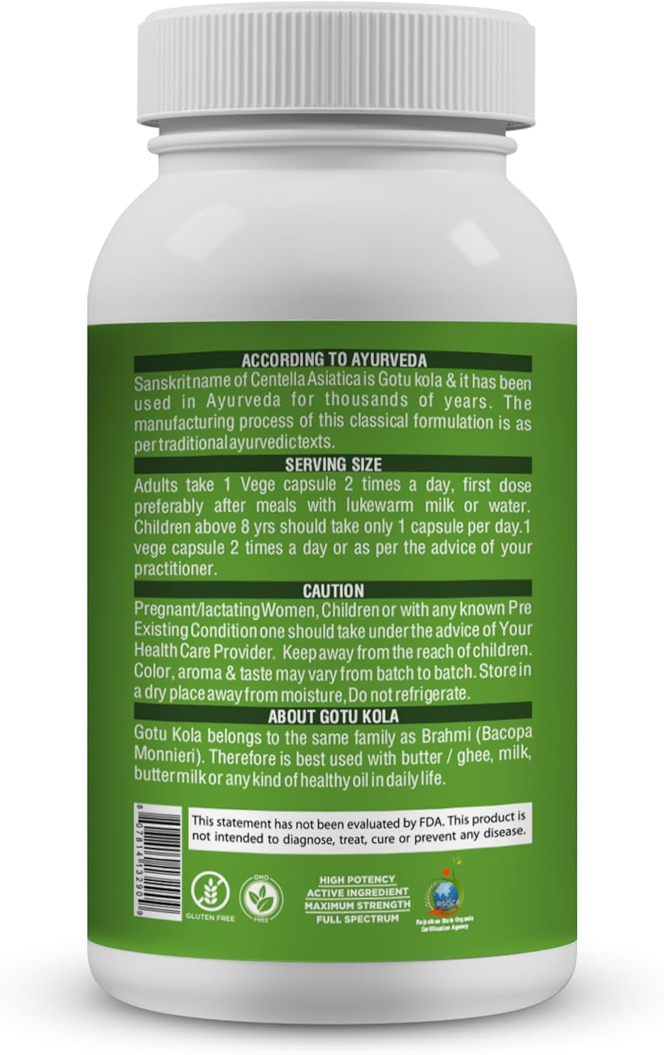 Centella Asiatica Stress Relief Supplement 60 Vege Capsules 800 Mg - Herbsforever Gotu Kola Capsules