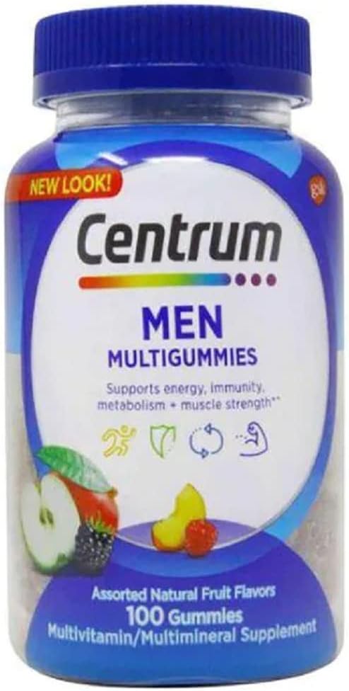 Centrum MultiGummies Men's Gummy Multivitamin - 100 Assorted Fruit Flavored Gummies with Selenium, Antioxidants, and Vitamin D3