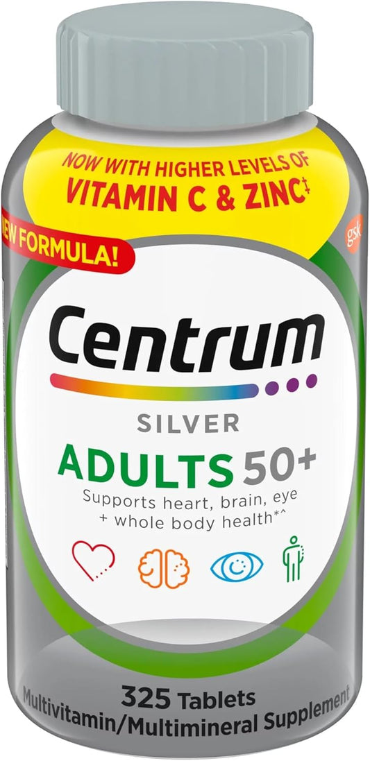 Centrum Silver Adults 50+ Multivitamin Bundle with VITACARE Whistle Key Chain - 325 Tablets for Outdoor Wellness