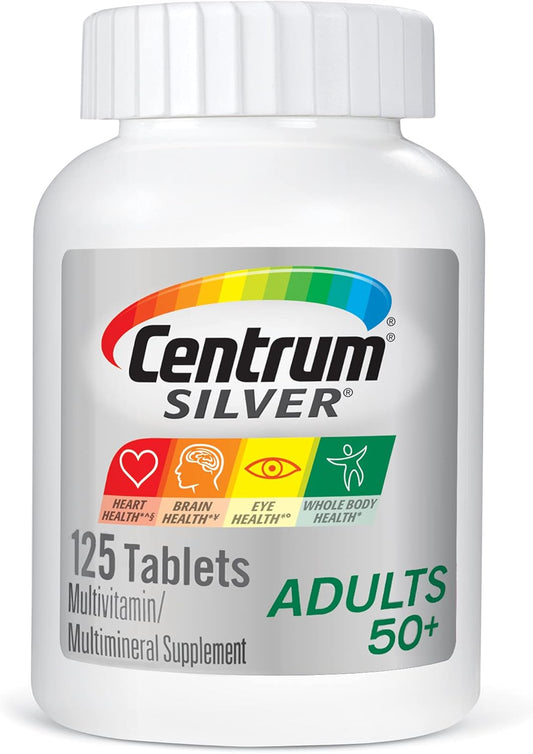 Centrum Silver Multivitamin for Adults 50 Plus - 125 Count, Vitamin D3, B Vitamins, Calcium, Antioxidants, Gluten Free, Non-GMO.