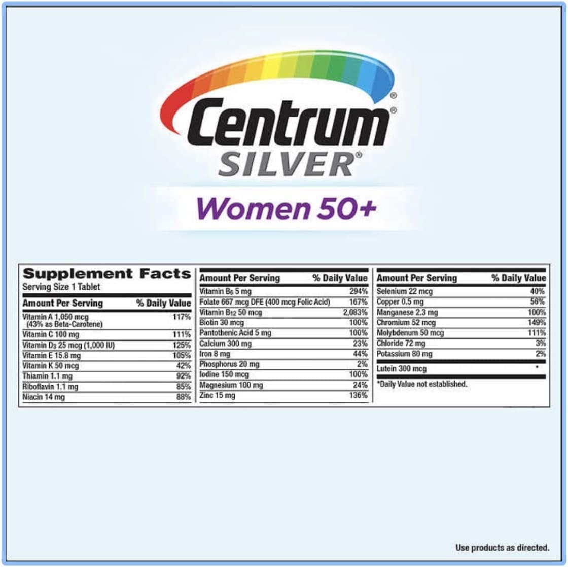 Centrum Silver Women 50+ Multivitamin 8 Months Supply 275 Tablets + Free Vitamin Guide Book