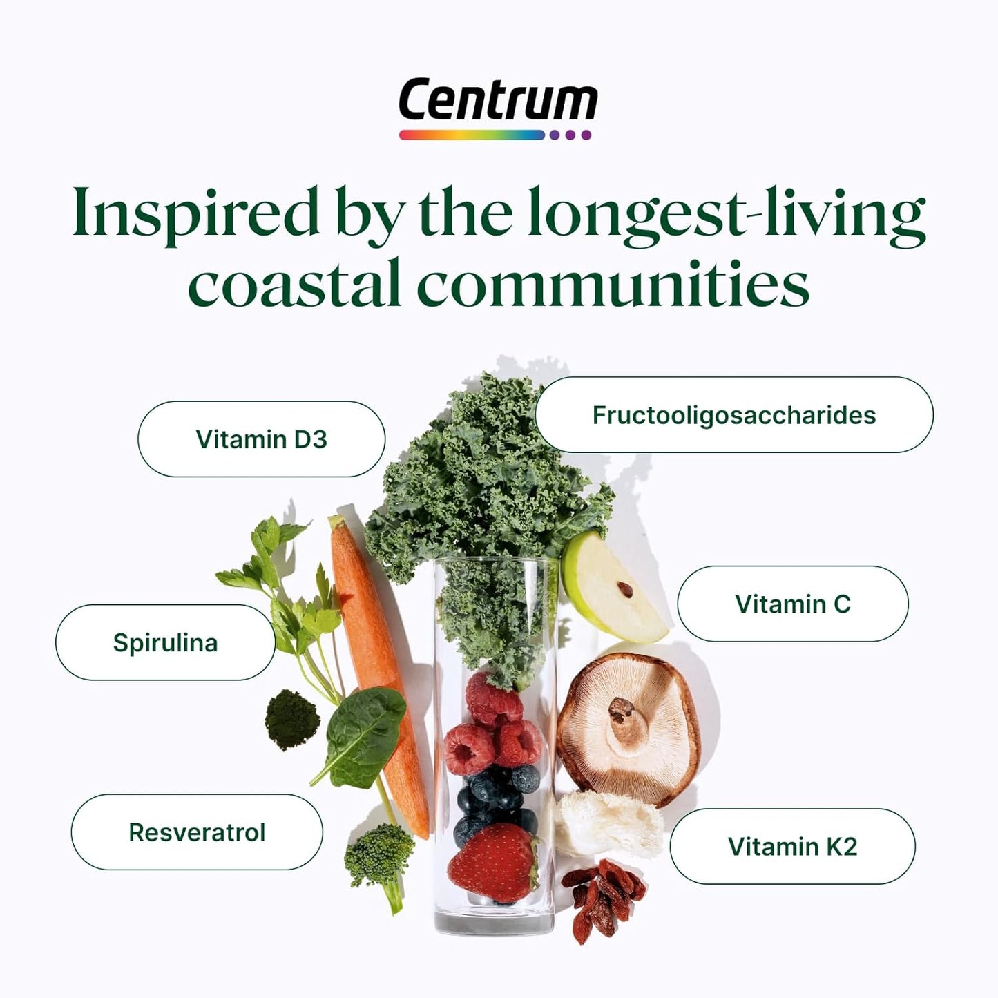 Centrum Supergreens Multivitamin Powder with Superfoods - Spirulina, Mushroom, Prebiotics & Enzymes - 30 Servings