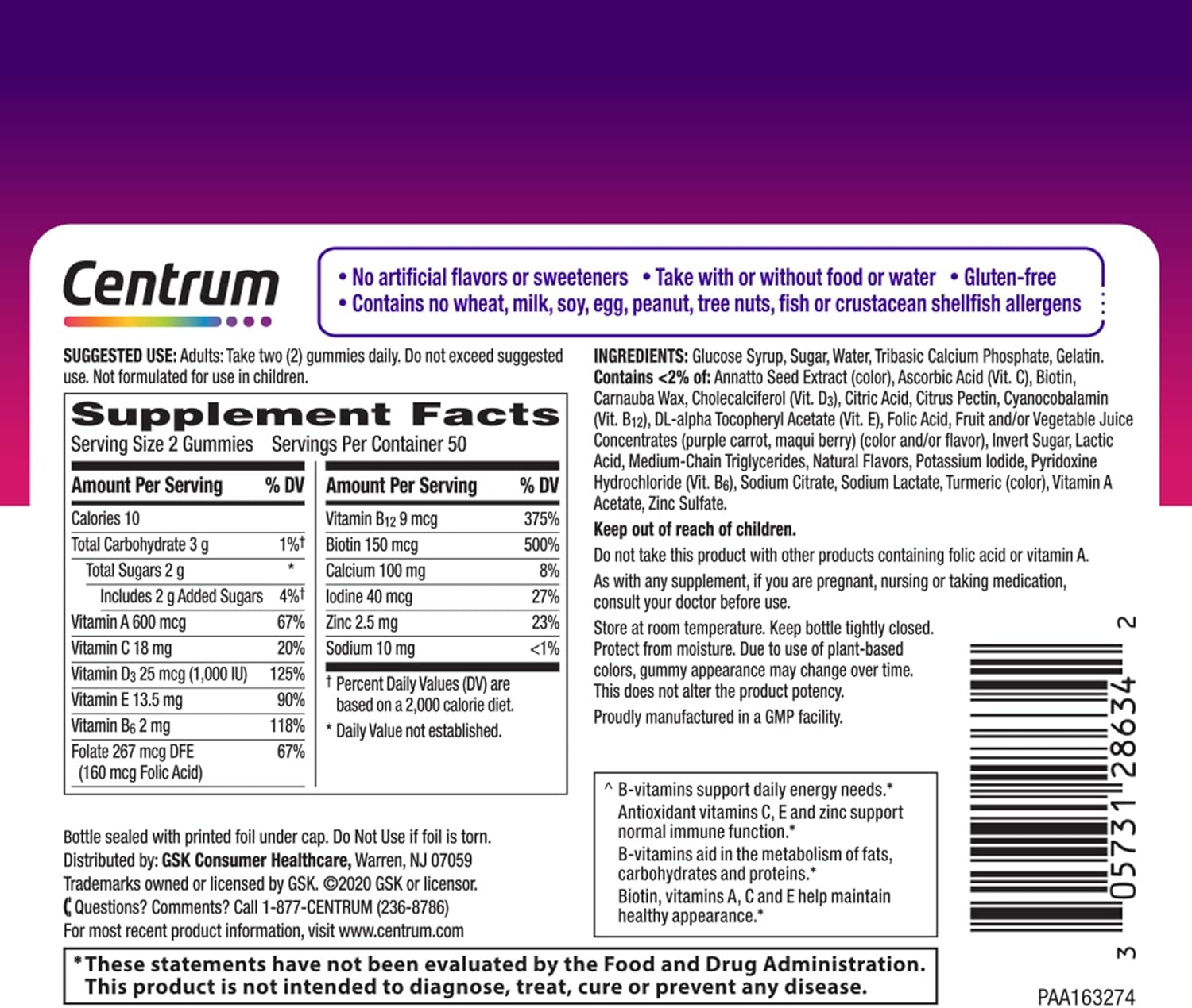 Centrum Women's Multigummies - 100 Count Assorted Fruit Gummies for Daily Nutrition