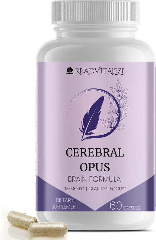 Cerebral Opus Memory and Focus Brain Supplement with Vitamin D, Folic Acid & Phosphatidylserine - Boost Energy and Reduce Brain Fog - 60 Capsules