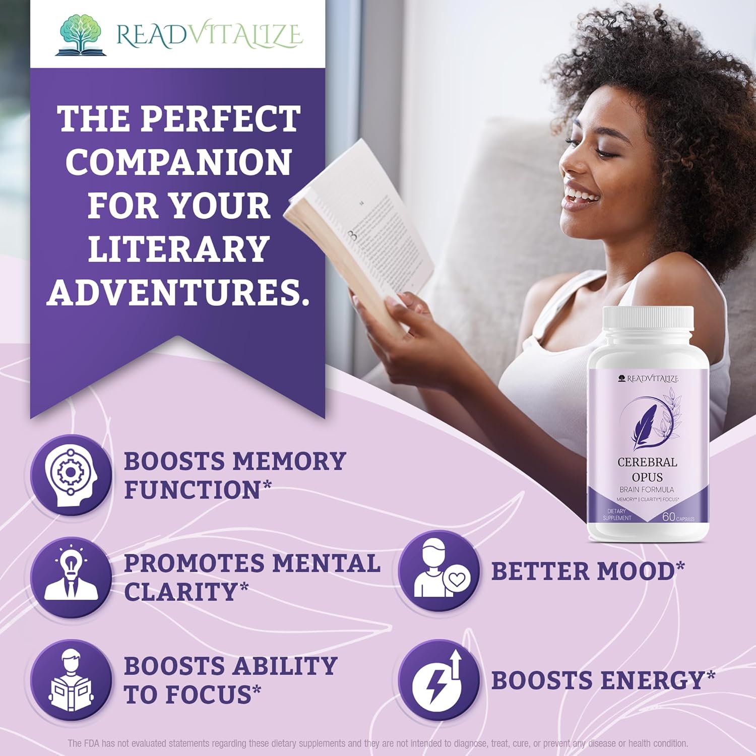 Cerebral Opus Memory and Focus Brain Supplement with Vitamin D, Folic Acid & Phosphatidylserine - Boost Energy and Reduce Brain Fog - 60 Capsules