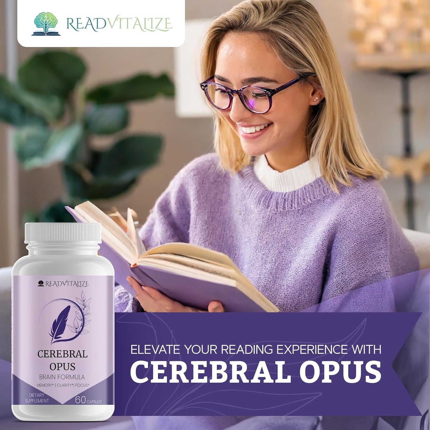 Cerebral Opus Memory and Focus Brain Supplement with Vitamin D, Folic Acid & Phosphatidylserine - Boost Energy and Reduce Brain Fog - 60 Capsules