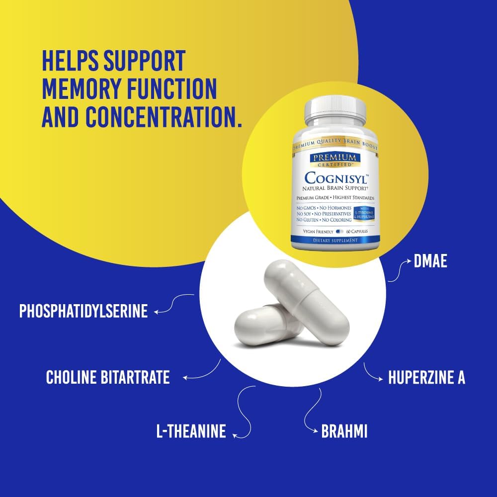 Certified Cognisyl Capsules - Enhance Memory, Energy, Focus - Vitamin B Complex, St. John's Wort, DMAE Bitartrate