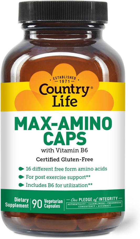 Certified Gluten Free Country Life Maxi-Amino with 16 Free Form Amino Acids - 90 Vegetarian Capsules