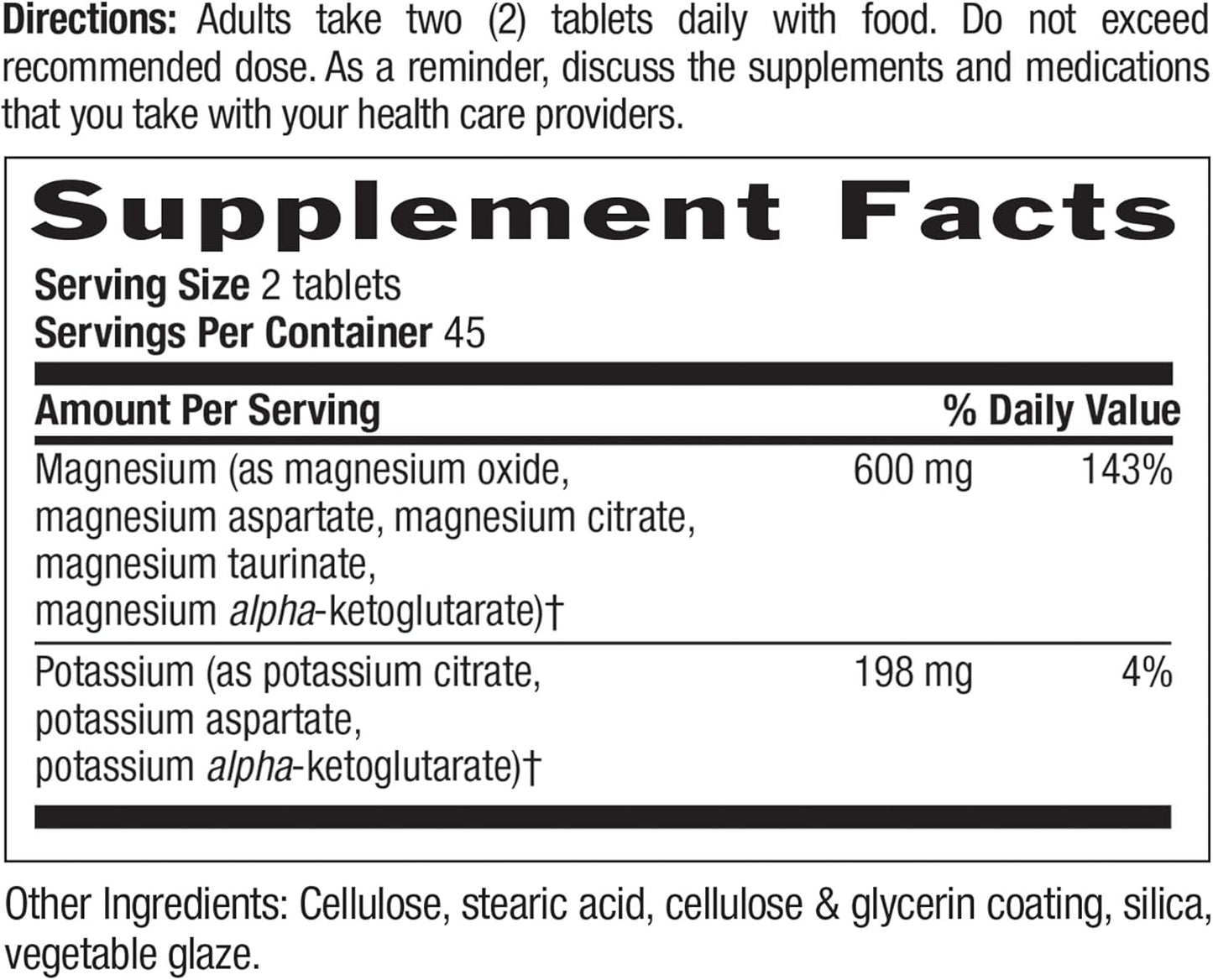 Certified Gluten Free & Vegan Magnesium Potassium Aspartate Tablets, 600mg/198mg - 90 Count by Country Life Target-Mins
