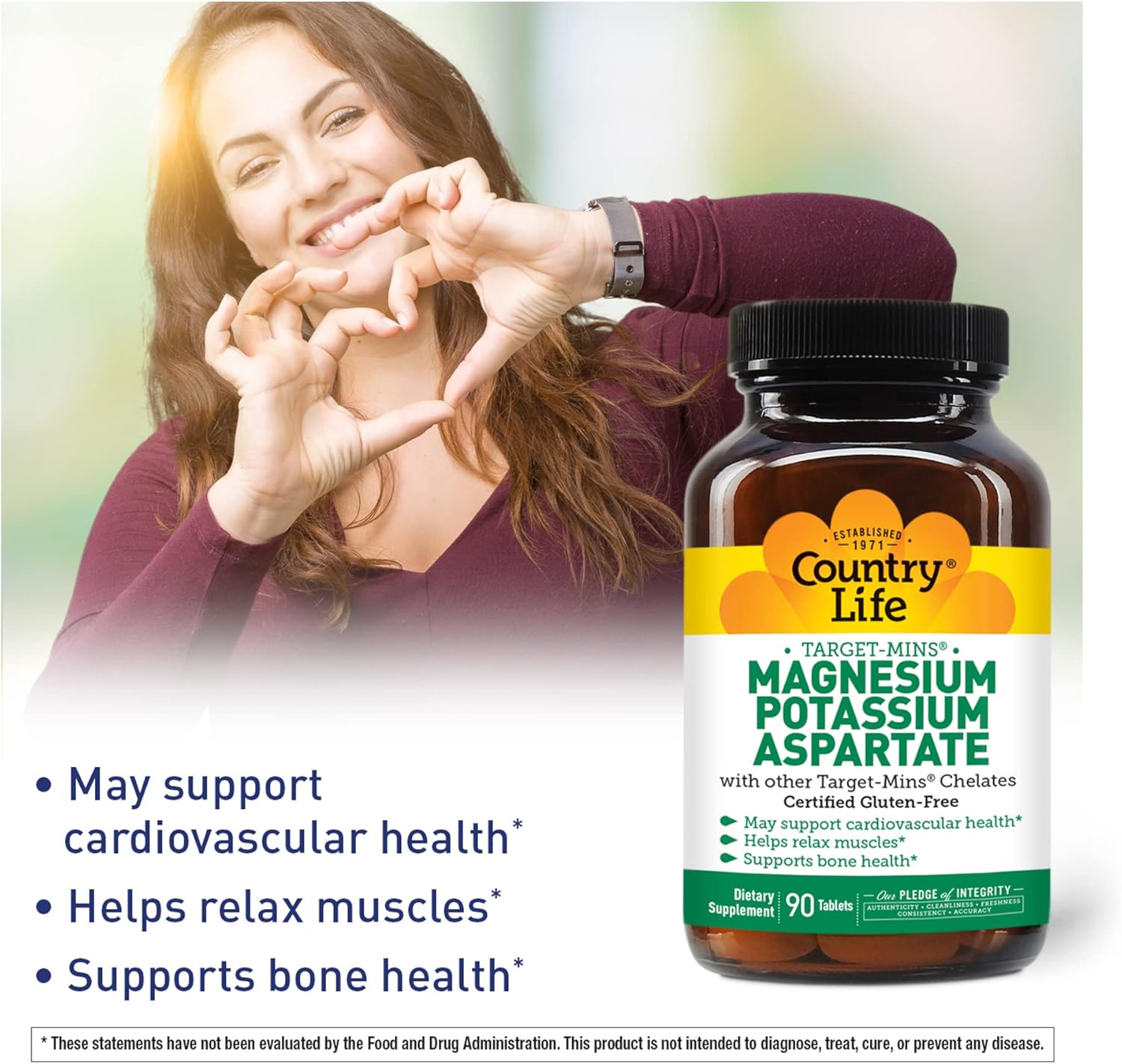 Certified Gluten Free & Vegan Magnesium Potassium Aspartate Tablets, 600mg/198mg - 90 Count by Country Life Target-Mins