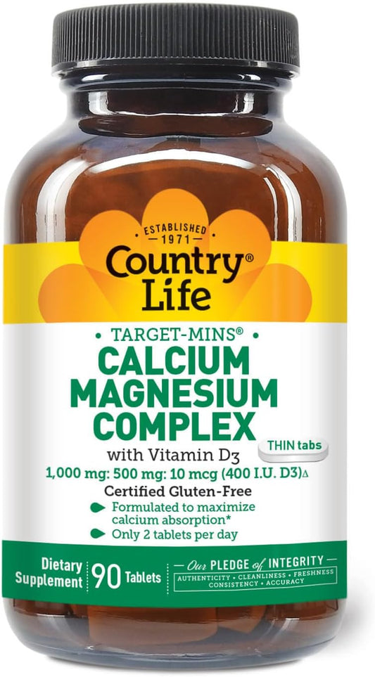 Certified Gluten Free Vegetarian Calcium Magnesium with Vitamin D Complex Tablets, 90 Count