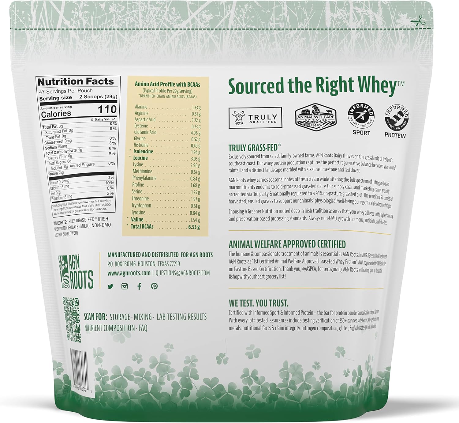 Certified Grass Fed Whey Protein Isolate Powder - Unflavored & Unsweetened - 3lbs - AGN Roots - ASPCA Registered Brand - Informed-Sport Compliant