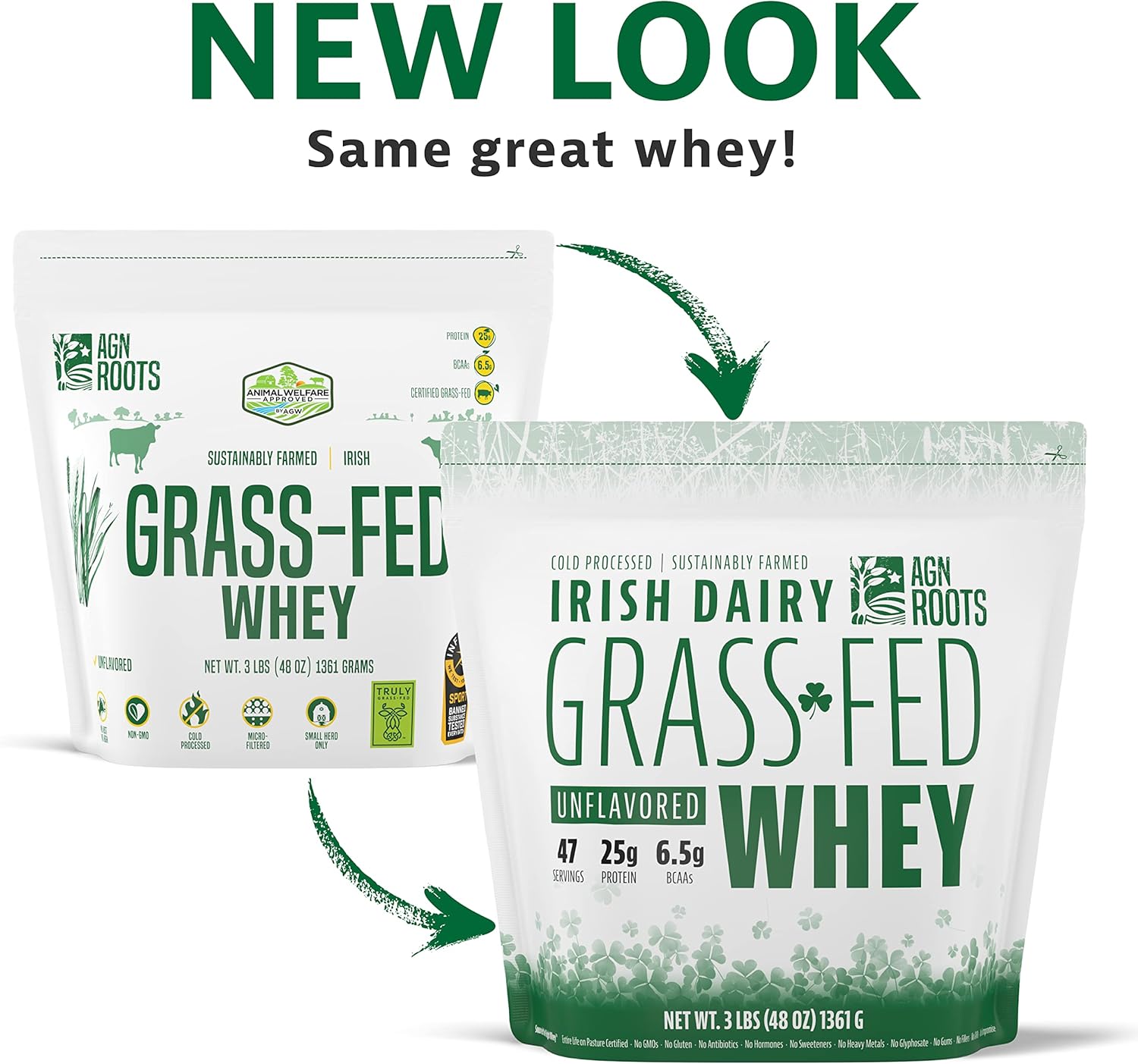 Certified Grass Fed Whey Protein Isolate Powder - Unflavored & Unsweetened - 3lbs - AGN Roots - ASPCA Registered Brand - Informed-Sport Compliant