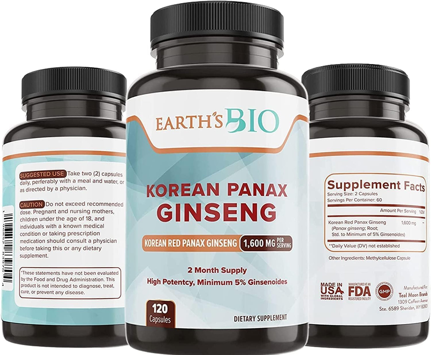 Certified Korean Red Panax Ginseng Capsules - 1600mg, 120 Vegan Capsules - High Ginsenosides for Energy, Strength, and Focus