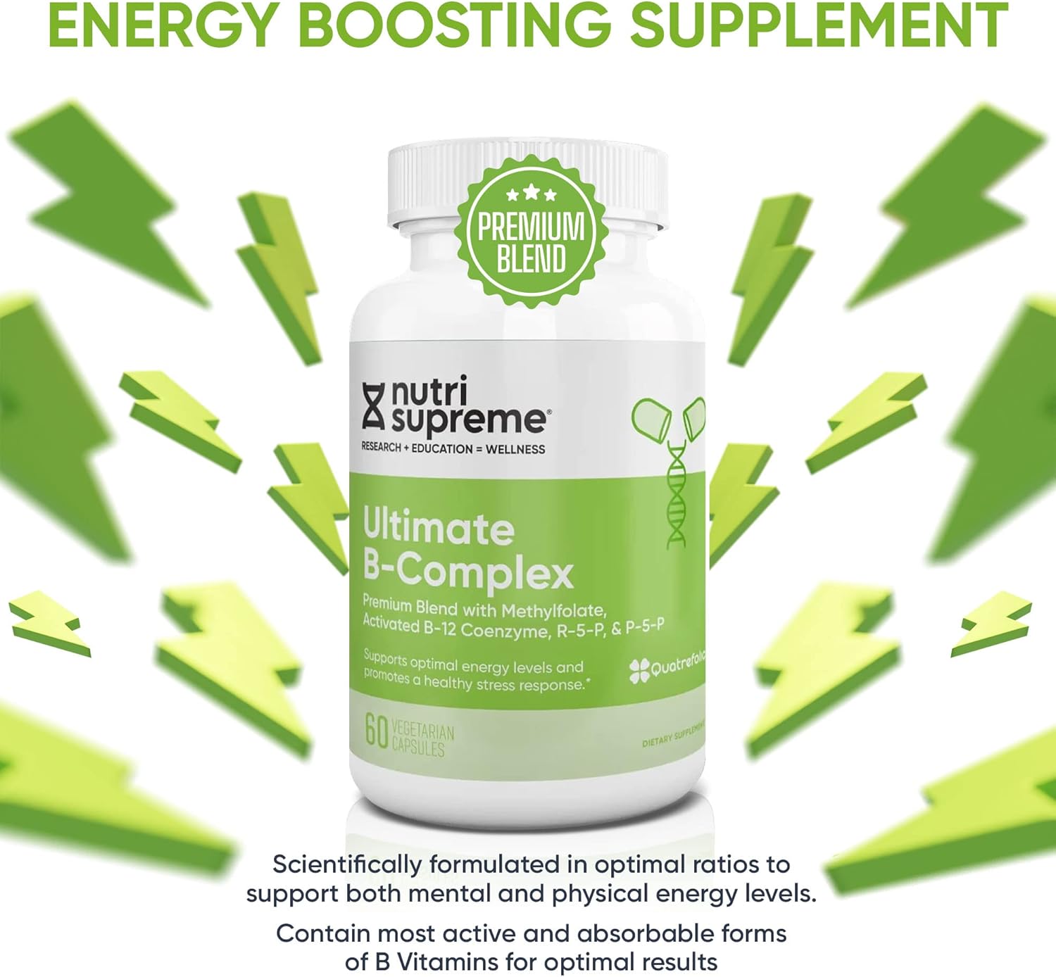 Certified Kosher Ultimate B Complex Supplement - 120 Vegetarian Capsules by NUTRI-SUPREME RESEARCH