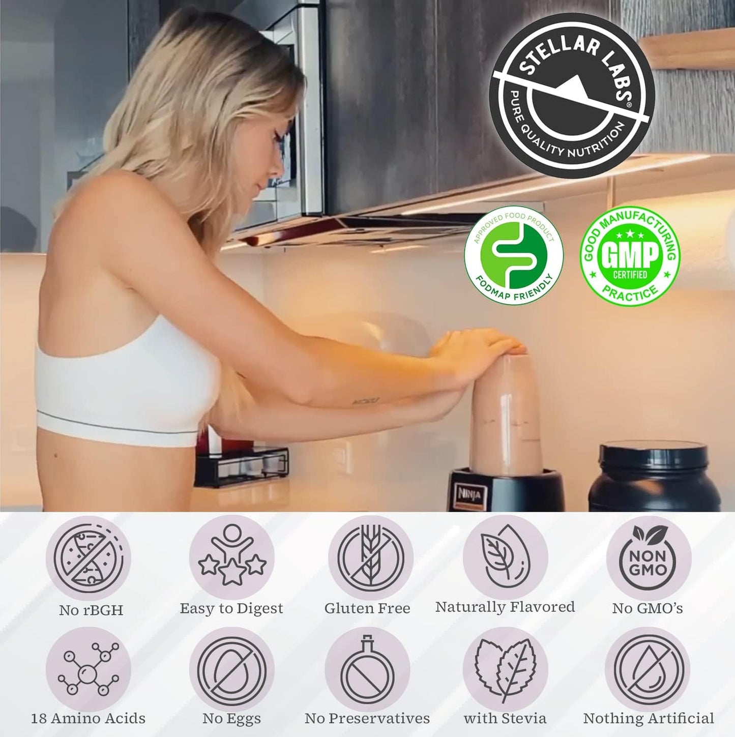Certified Low FODMAP Whey Protein Powder with BCAA's & Whey Isolate | Gluten Free, Soy Free, Keto | All Natural Salted Caramel Shake