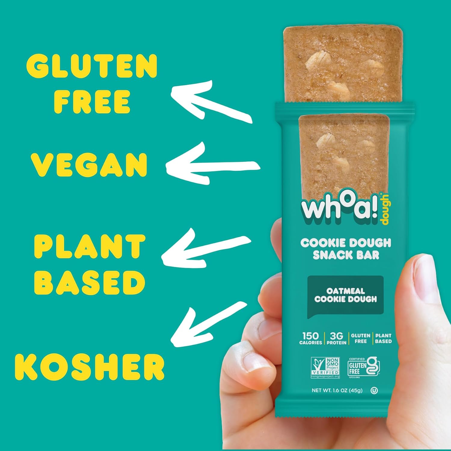 Certified Non-GMO, Kosher, Gluten-Free Edible Cookie Dough Bars - Healthy Plant-Based Snack Made with Real Ingredients - Oatmeal Cookie Dough - Pack of 10