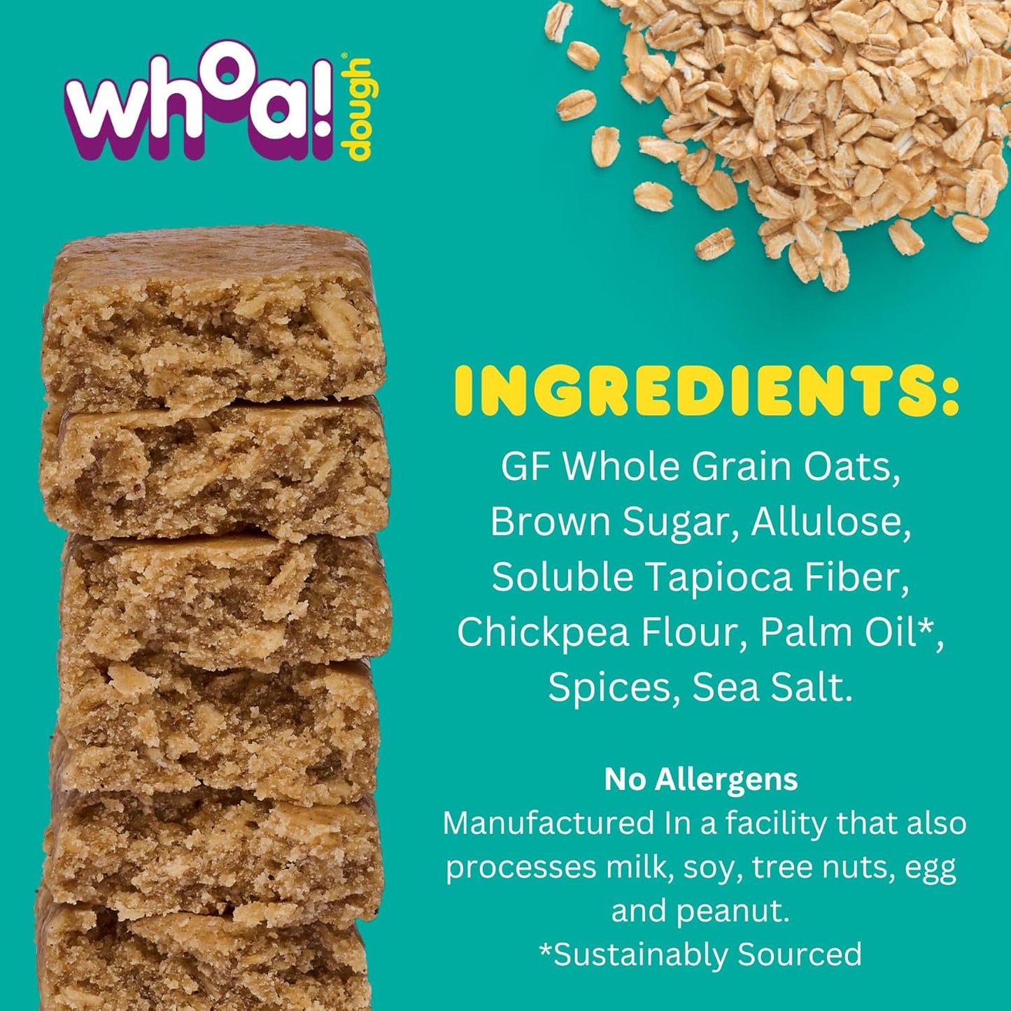 Certified Non-GMO, Kosher, Gluten-Free Edible Cookie Dough Bars - Healthy Plant-Based Snack Made with Real Ingredients - Oatmeal Cookie Dough - Pack of 10