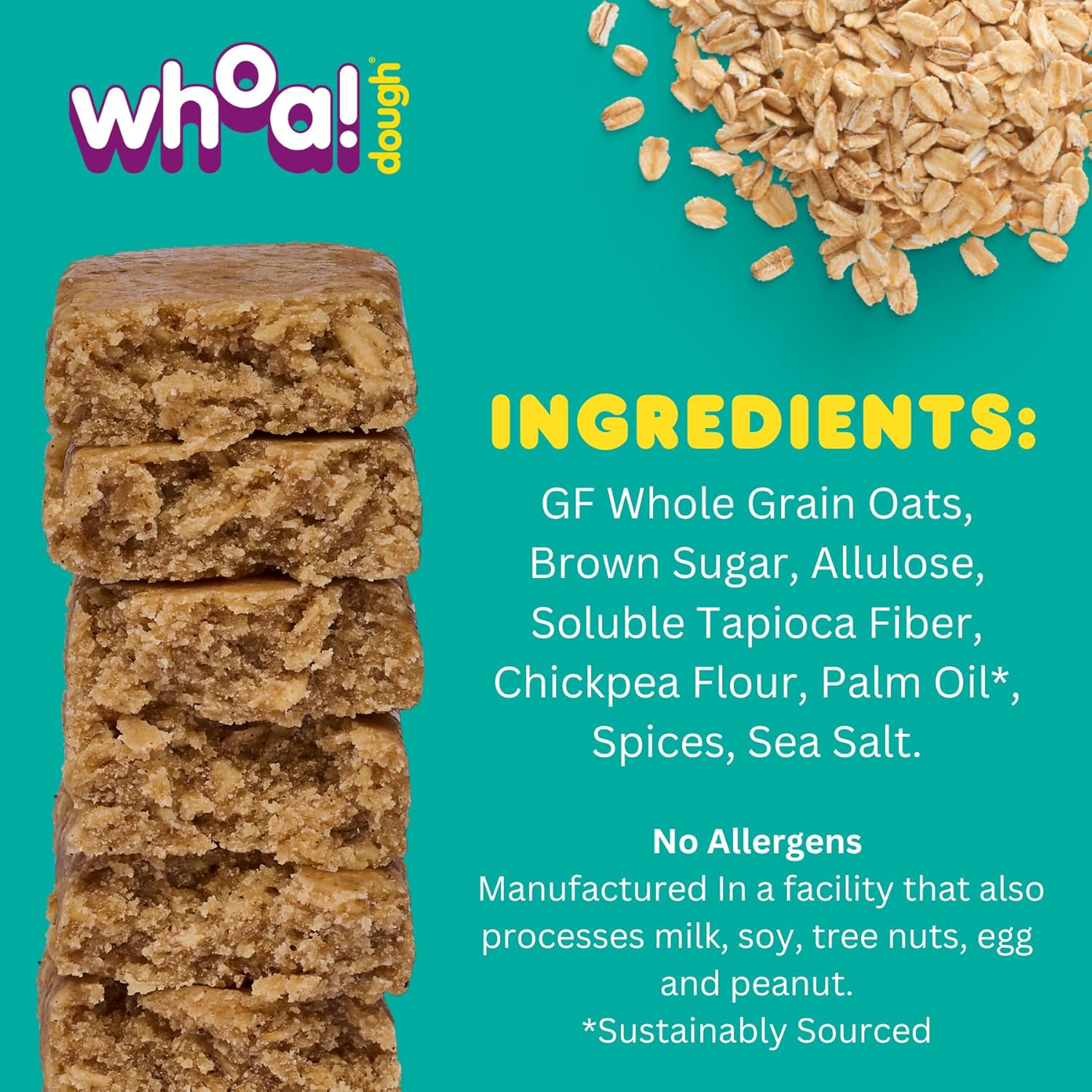 Certified Non-GMO, Kosher, Gluten-Free Edible Cookie Dough Bars - Healthy Plant-Based Snack Made with Real Ingredients - Oatmeal Cookie Dough - Pack of 10