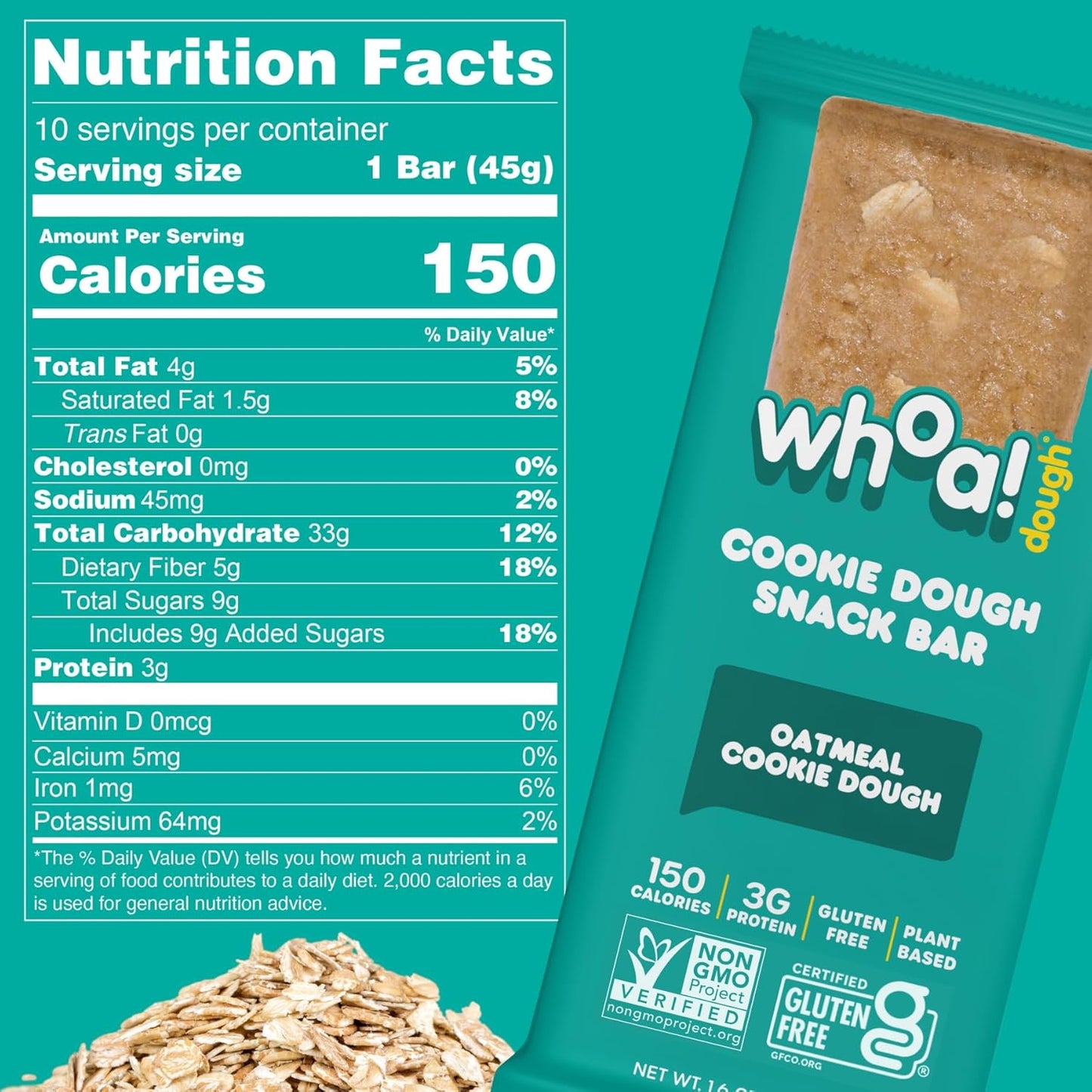 Certified Non-GMO, Kosher, Gluten-Free Edible Cookie Dough Bars - Healthy Plant-Based Snack Made with Real Ingredients - Oatmeal Cookie Dough - Pack of 10